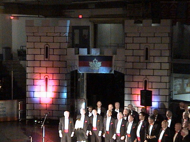 Photo of a castle set at a military tattoo by the Canadian Navy.