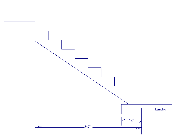 Drawing of deckstairs showing how to build a stair landing.