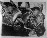 Thumbnail of drawing of horse race.